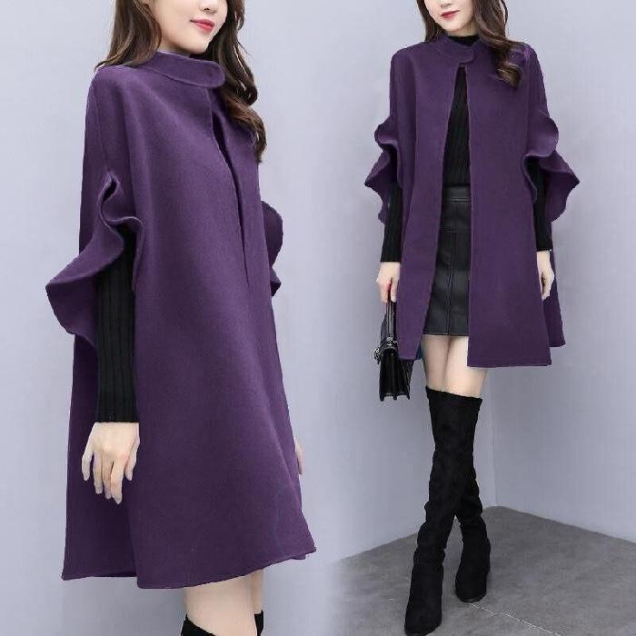 Cappotto da donna business casual in piedi ampio invernale di media lunghezza taglia forte giacca senza bottoni