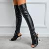 Maogu Sexy Open Toe Stripper Heels White Booties Fashion Motorcycle Shoes Women Pumps Leather Thigh High Over The Knee Boots 42