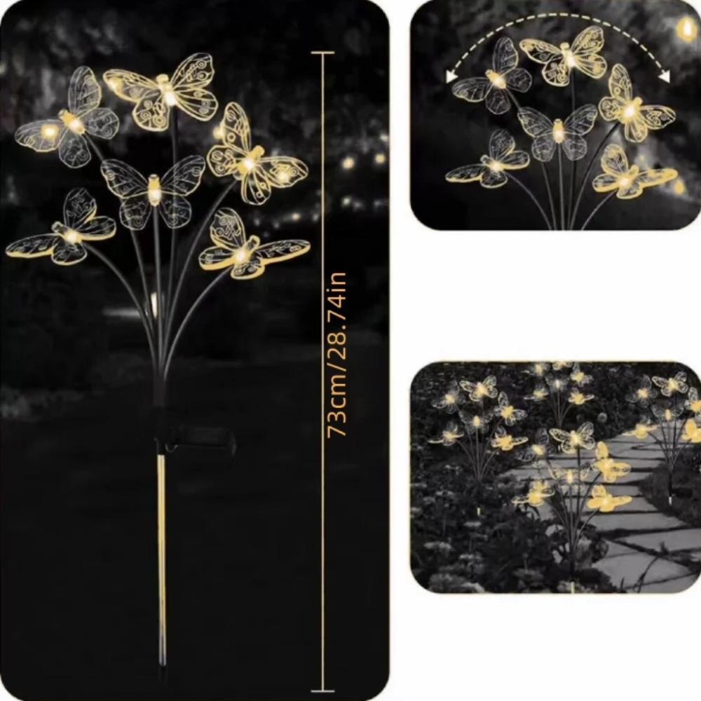 2 Modes Outdoor Decor Light 6 LED Garden Solar Lights String Lights LED Butterfly Lights Courtyard 6 LED warm colors