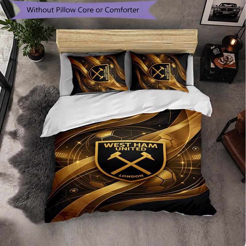Juego de Ropa de Cama de 3 Piezas de Fútbol West Ham United Suave Juego de Funda Nórdica con Fundas de Almohada Juego de Decoración de Dormitorio Impreso para el Hogar