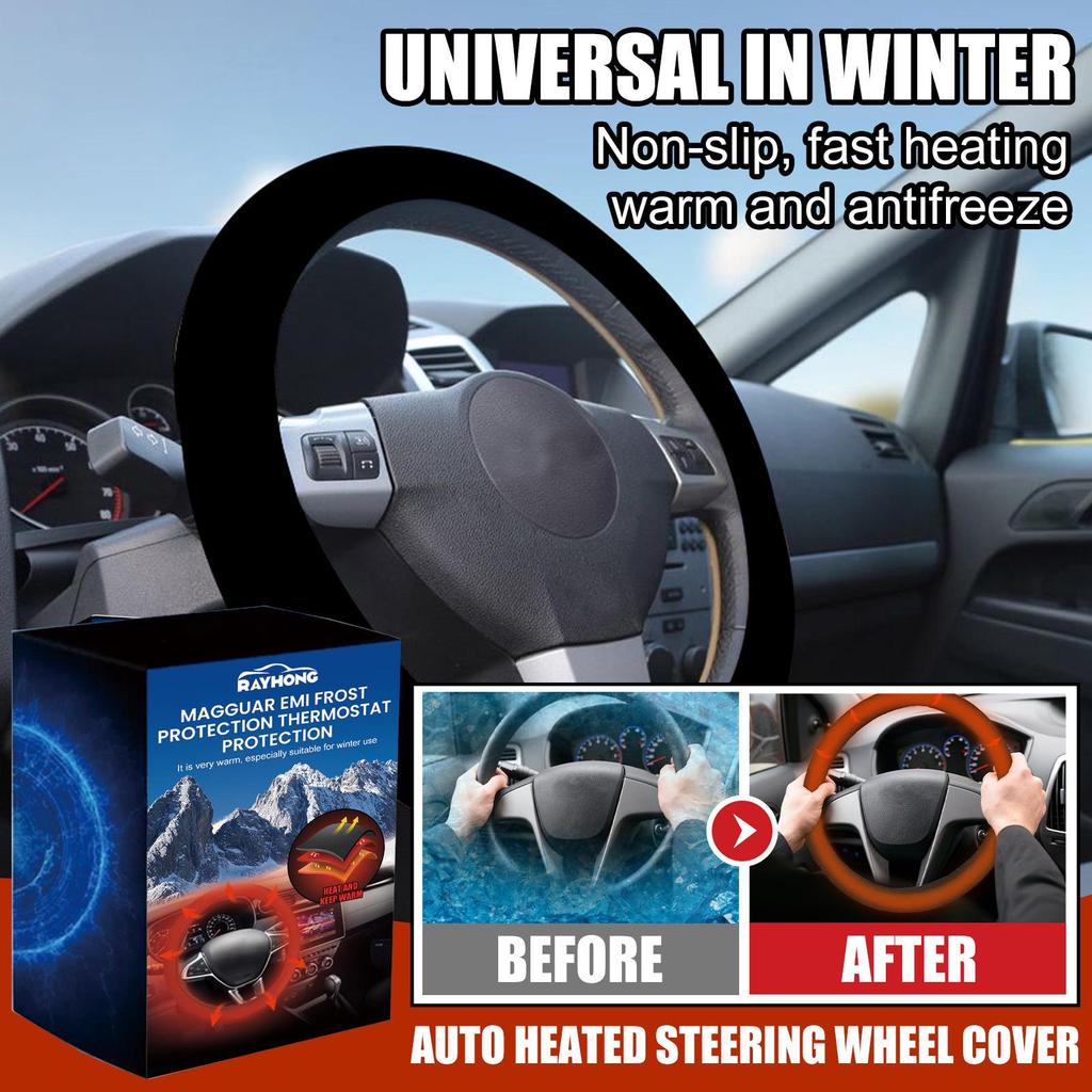 Rayhong Heated Non-Slip Universal Steering Wheel Cover - Quick Hand Warmer & Protector