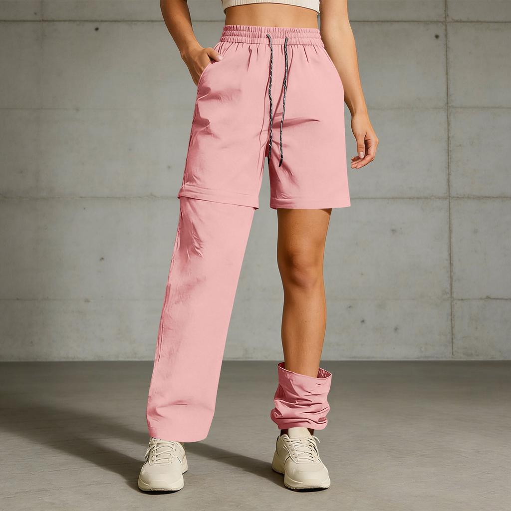 Women's Loose Fit Straight Leg Cargo Pants with Adjustable Drawstring Waist and Detachable Design Casual Workwear Trousers