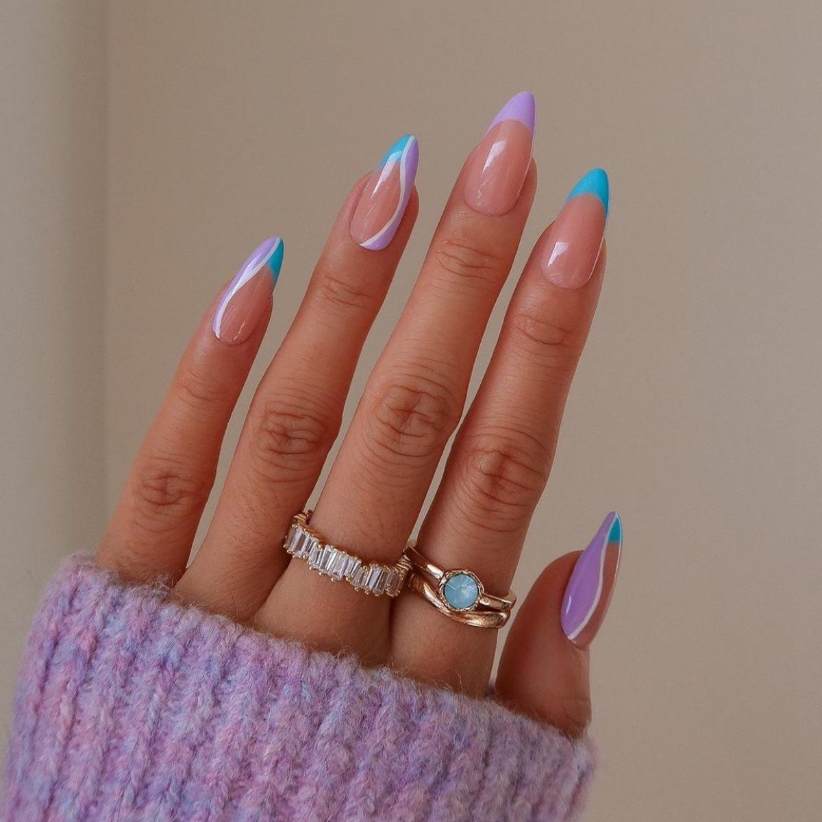 

French Edge Handmade Almond Shape Press-On Nails - European & American Style