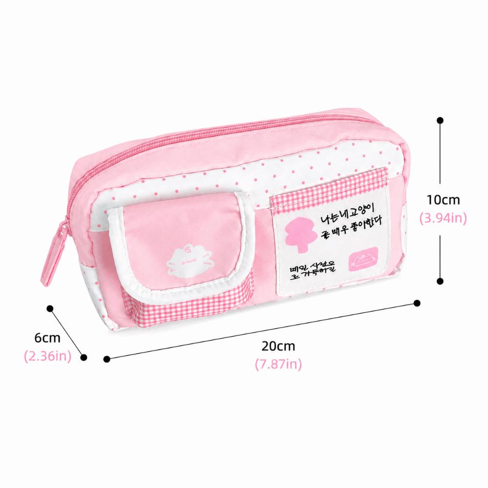 Cat Print Pen Bag Pink White Pencil Pouch Durable Stationery Organizer School Supplies