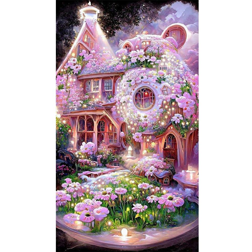 5D-Diamantgemälde zum Selbermachen, Chateau Montrose, Kits, Gänseblümchen-Herrenhaus, Strass, runder Bohrer, Kunsthandwerk für Wand, Raum, Heimdekoration