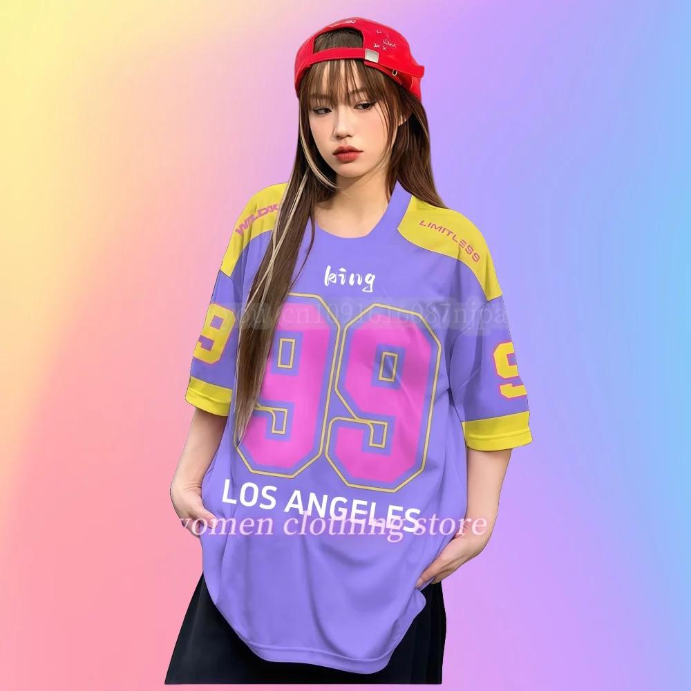 Women's No.99 Printed Round Neck T-shirt Summer Pattern T-shirt Baseball Jacket Sports T-shirt Women's