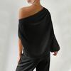 Autumn And Winter Temperament Sloping Shoulder Long Sleeved Sexy Off Shoulder Loose Cut Sloping Collar Design Top