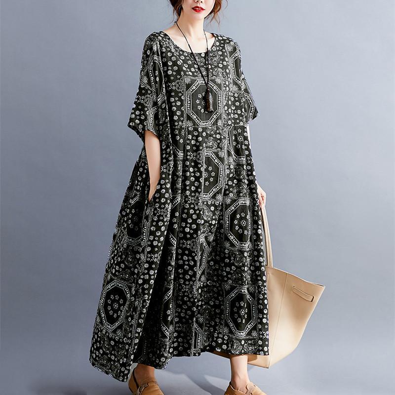Cotton Plus Size Women Loose Long Summer Dress