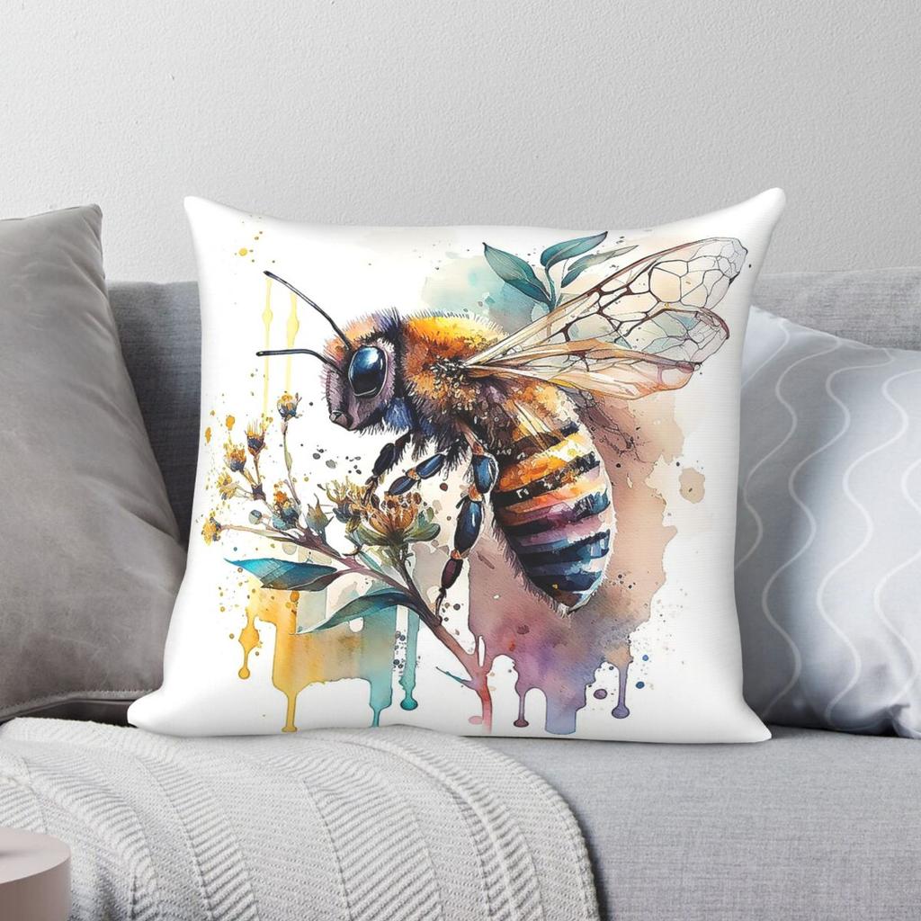Honey Bee Beauty Square Pillowcase Polyester Linen Velvet Printed Zip Decorative Pillow Case Home Cushion Cover