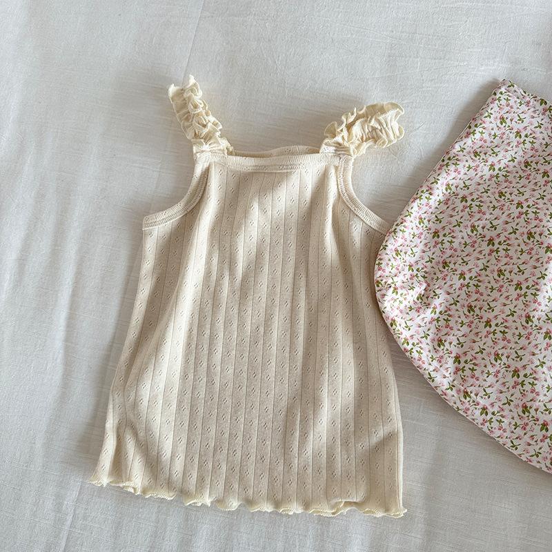 Débardeur pour filles Collection Été Enfants Coréen Polyvalent et Mignon Débardeur à Rayures Pit Fil Coloré