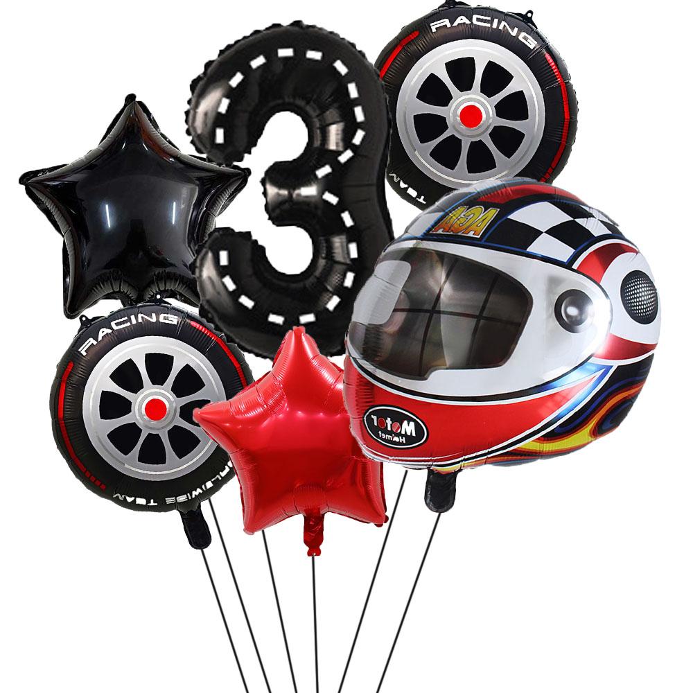 6PCS Motor Helmet Balloon Wheel Tire Racing Balloons Birthday Decor Boys Race Car Dirt Bike Motorcross Hot Wheel Party Supplies