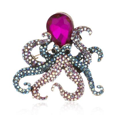 Bunte Strass-Oktopus-Brosche: Einzigartiger galvanisierter Legierungs-Anstecker für Anzüge