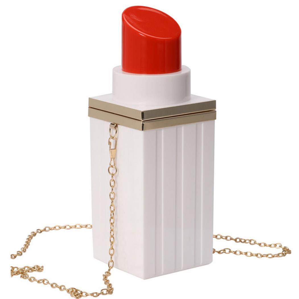 

Креативная женская сумка через плечо в форме губной помады на металлической цепочке для вечеринок, MIT белый