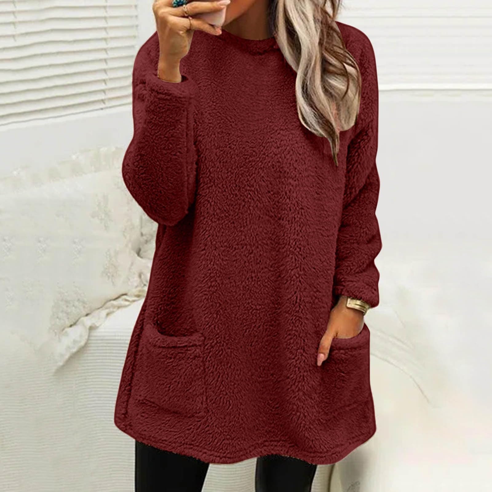 

Женские толстовки с воротником-стойкой, осенне-зимний теплый свитер, туника большого размера, пуловеры с карманами L