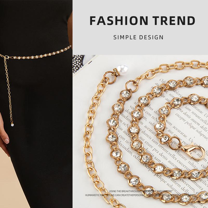 Metal Rhinestone Inlaid Waist Chain Women's Decoration Versatile Skirt Light Luxury Body Chain Women's Belt European and American