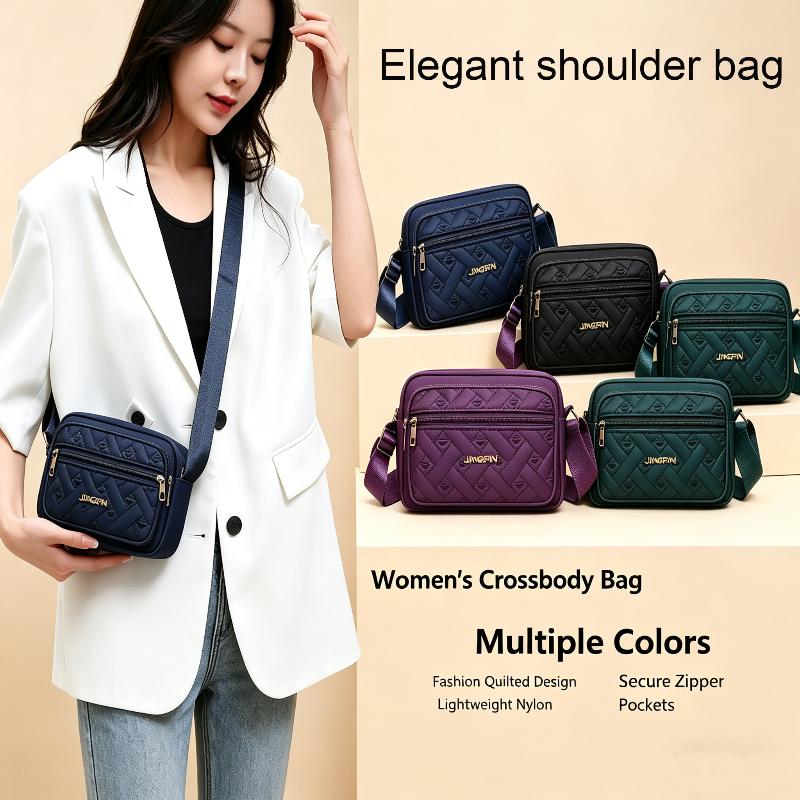 Women Casual Shoulder Bag Multi Pocket Oxford Crossbody Fashion Handbag for Shopping and Commuting