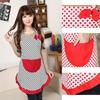 Women Cute BowKnot Dot Aprons Kitchen Restaurant Cafe Bib Cooking With Pocket