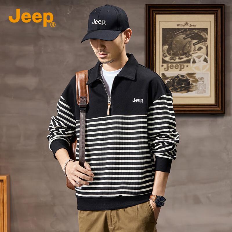 

JEEP Men s 2025 Fall/Winter Color-Block Stripe Polo Collar Sweatshirt 2XL
