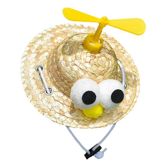 Pet Straw Hat with Bamboo Dragonfly Propeller Mini Woven Straw Hat for Cats Small Dogs Cartoon Cinco De Mayo Sun Cap for Outdoors