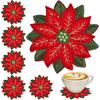 Whaline 10Pcs Christmas Embroidered Coaster Applique Poinsettia Double Layer Coaster Xmas Flower Cup Mat Pad for Christmas Winter Holiday Home