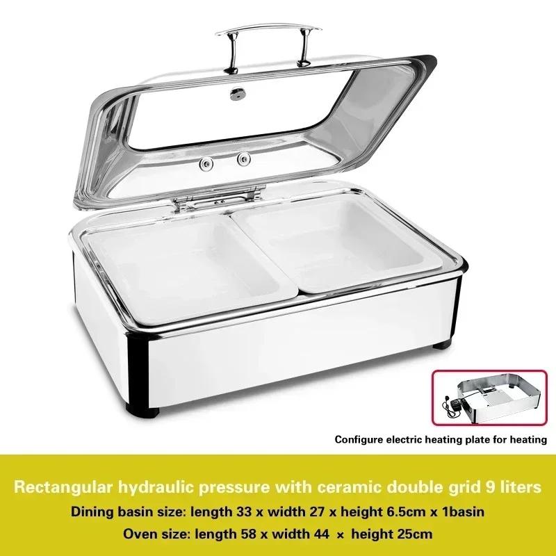 Electric heating insulation furnace Hotel breakfast stove Square Buffet Furnace tableware Stainless steel hydraulic buffet stove