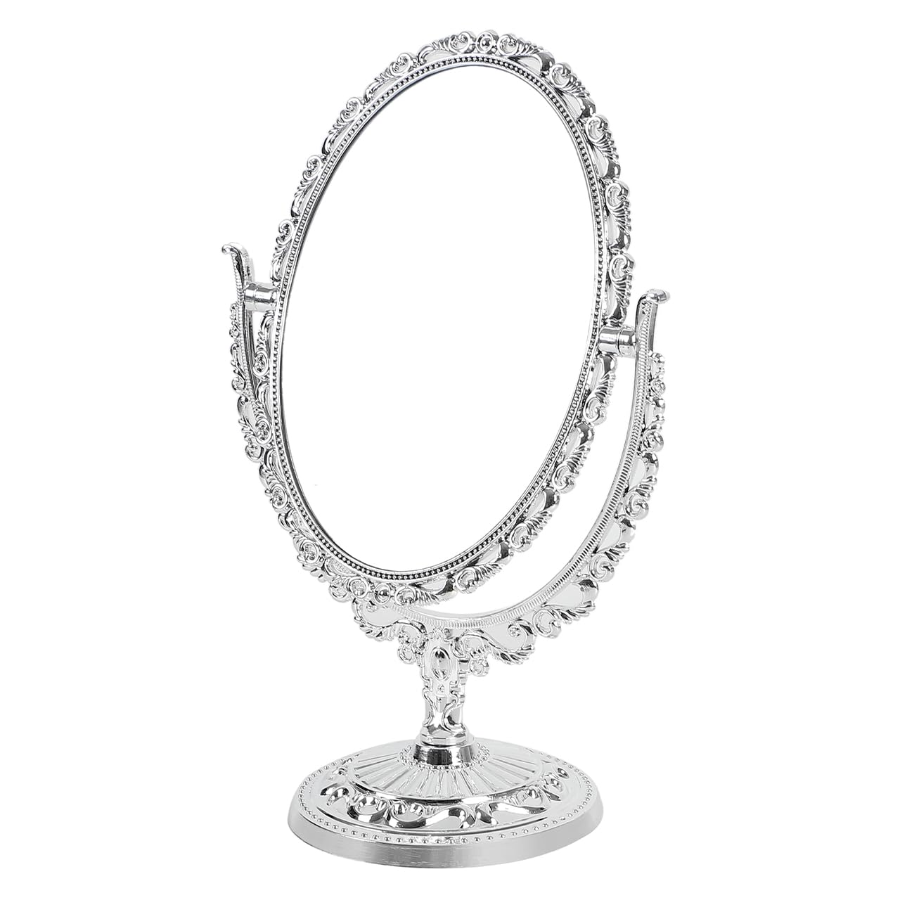 

Tabletop Elegant and Gorgeous Cute Vanity Stylish Antique Style for Desks [Queen-b] Mirror, Design, Stand, Mirror, 360-Degree Rotation, (Silver)