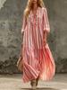 European and American spring and autumn new V-neck pleated striped loose casual dress women