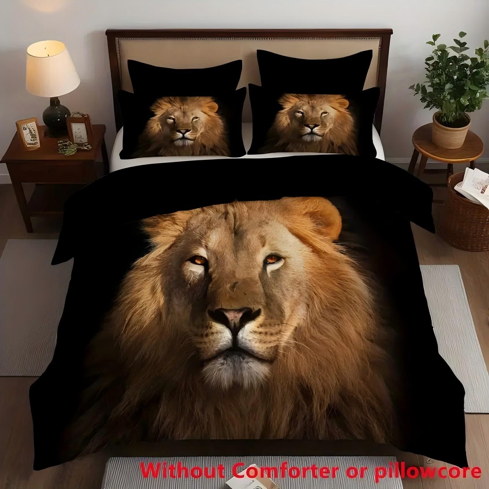 

Lion Pattern 3D Printed Quilt Cover For Kids Teens Adults Soft Comfortable Bedding Set Wildlife Theme Quilt Cover Pillowcase 135x200cm 2pcs