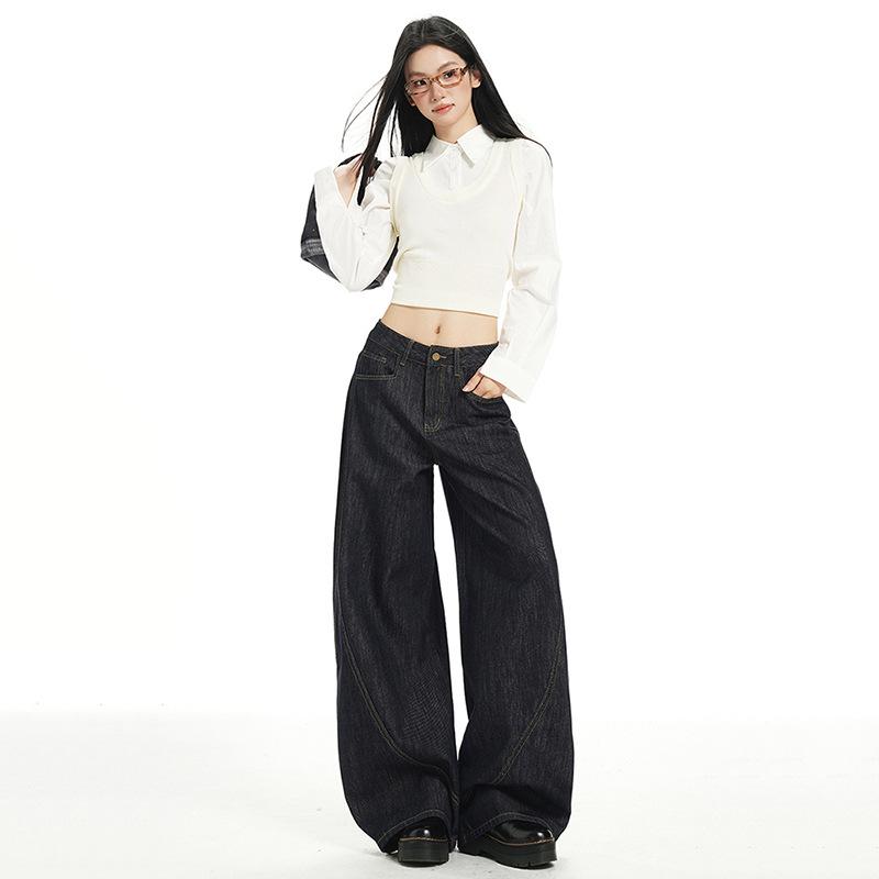 

Women s American-Style Wide-Leg Jeans: Non-Fading, Loose, Slimming, Floor-Length Pants for Autumn/Winter XS