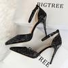 Bigtree European and American Fashion Sexy Hollow Out Nightclub Show Metal Heel  9.5cm High Heel Sparkle Sequins with Sandals