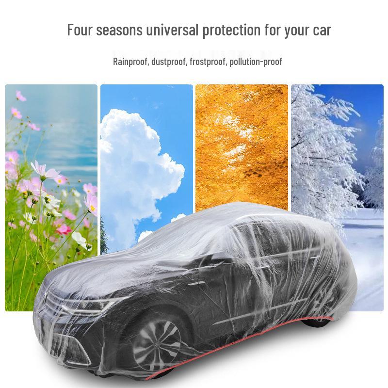 Universal Disposable Car Cover - Sun, Rain, and Dust Protection, Transparent Plastic Full Cover