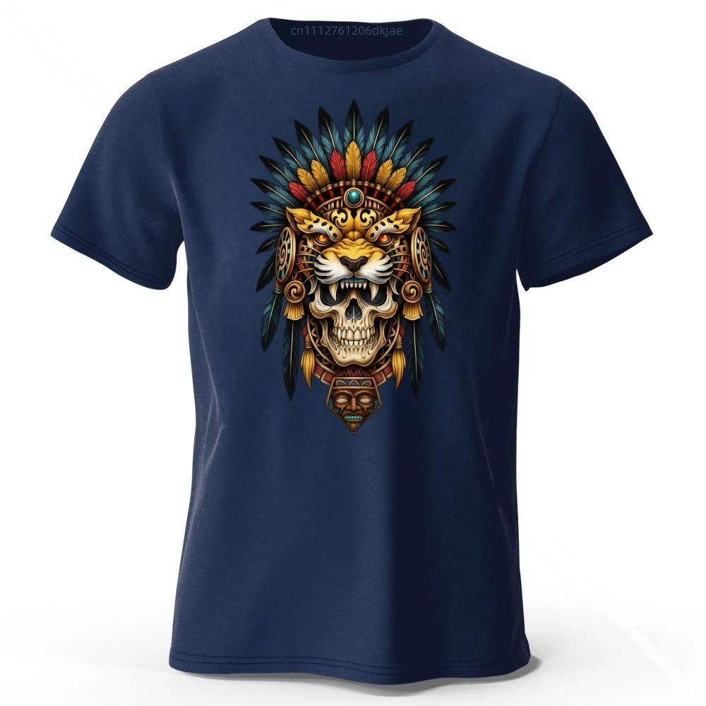 Fashionable South American Tribal Printed Pure Cotton Short Sleeved Shirt with Multiple Color Options for Men's Casual T-shirt