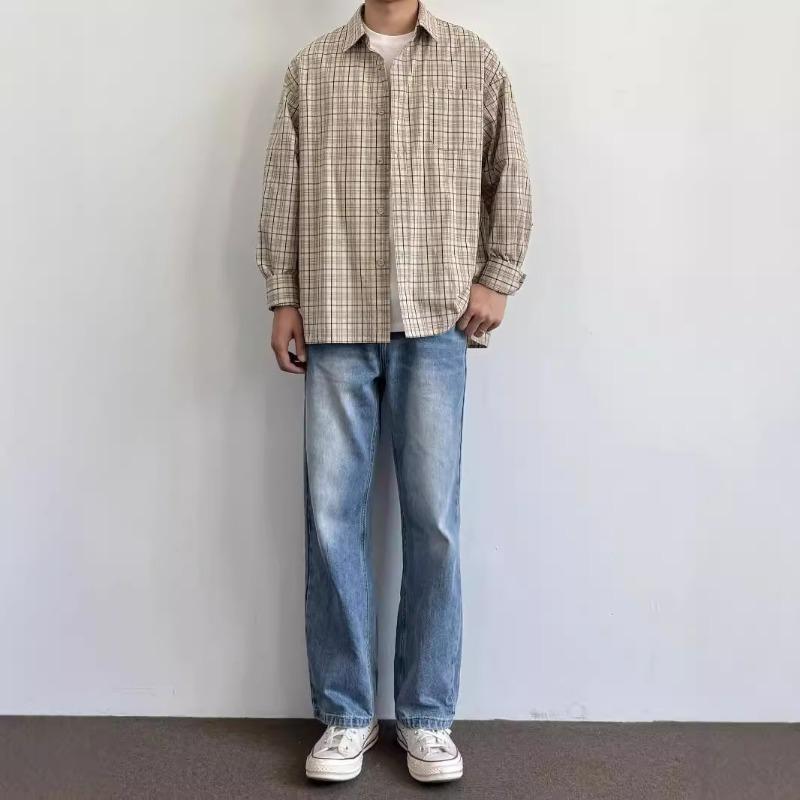 Autumn Plaid Long-sleeved Casual Shirt with High-end Versatile Hong Kong Style Men's Jacket