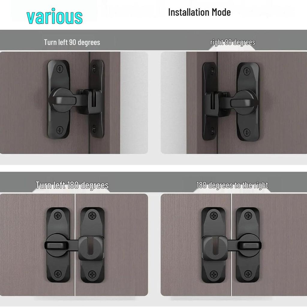 Aluminum Alloy Multi-Angle Safety Latch for Doors, 90°/180° Anti-Theft Design, Left & Right Compatible