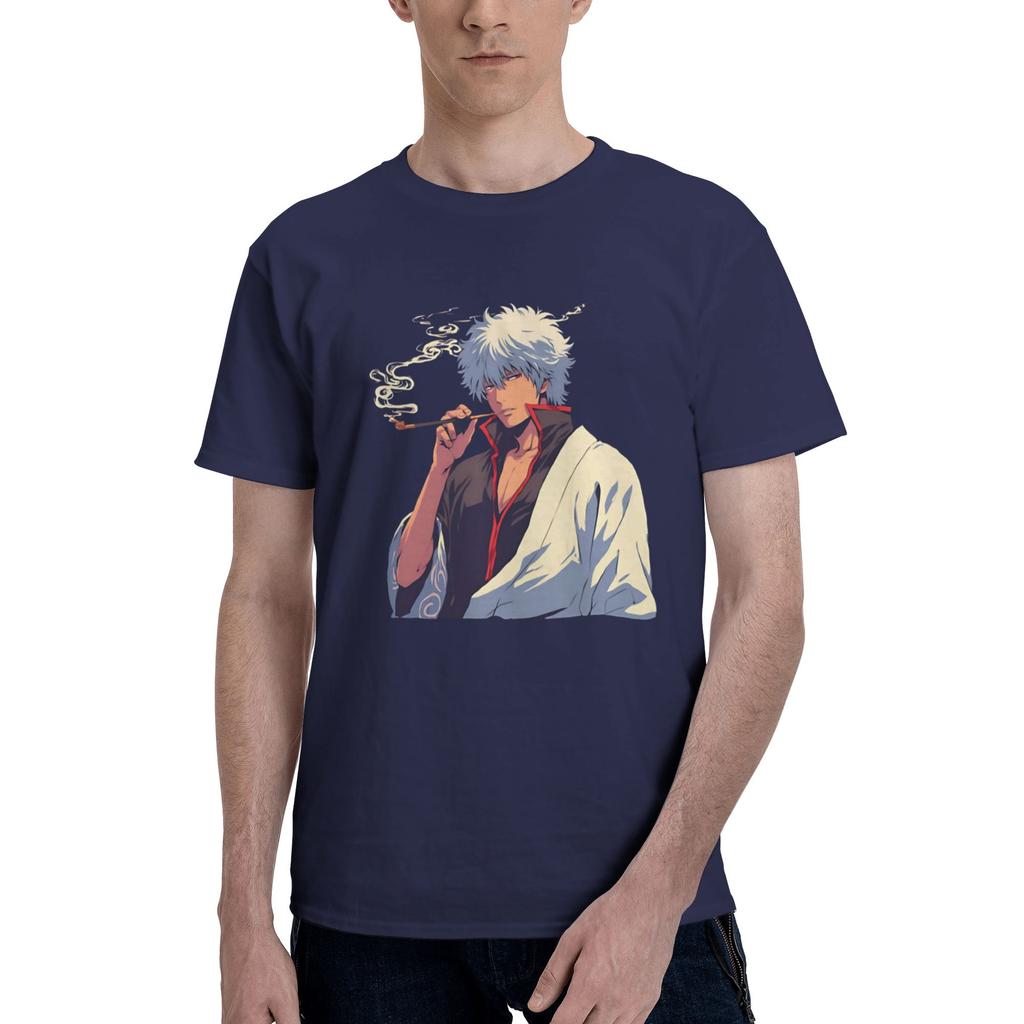 Classic Gintoki Character Men T Shirts Gintama Casual Tee Shirt Short Sleeve Crew Neck Pure Cotton Graphic Tops TShirt