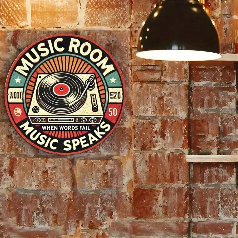 Vintage Metal Tin Sign Music Retro Gramophone Wall Art Decor Gift