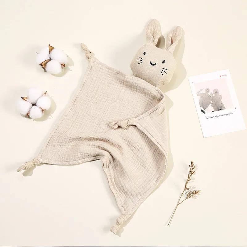 Baby Cotton Muslin Comforter Blanket Bunny Muslin Towel Soft Newborn Sleeping Dolls Cute Cat Kids Sleep Toy  Cloth Blanket