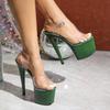 Fashion Women's 17CM High Heel Crystal Bridal Sandals Waterproof Platform Stiletto Heels Fashionable Wedding Party Shoes