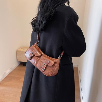 Retro Locomotive Bag Women's 2025 Autumn and Winter New Armpit Bag High-end Niche Crescent Bag Double Pocket Shoulder Bag