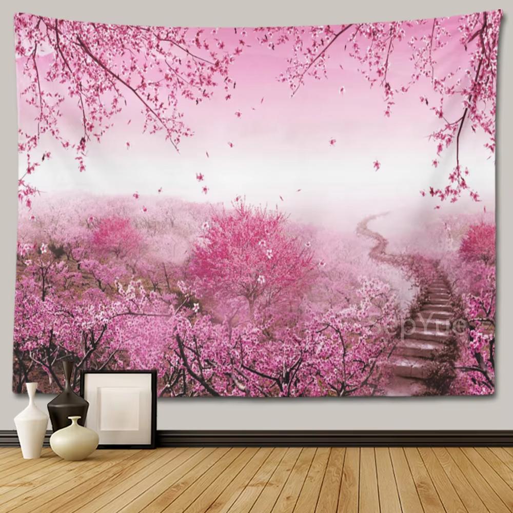 Cherry blossom decorative tapestry Home decoration Bedroom landscape Large fabric Wall hanging 74x94cm(29x37in)