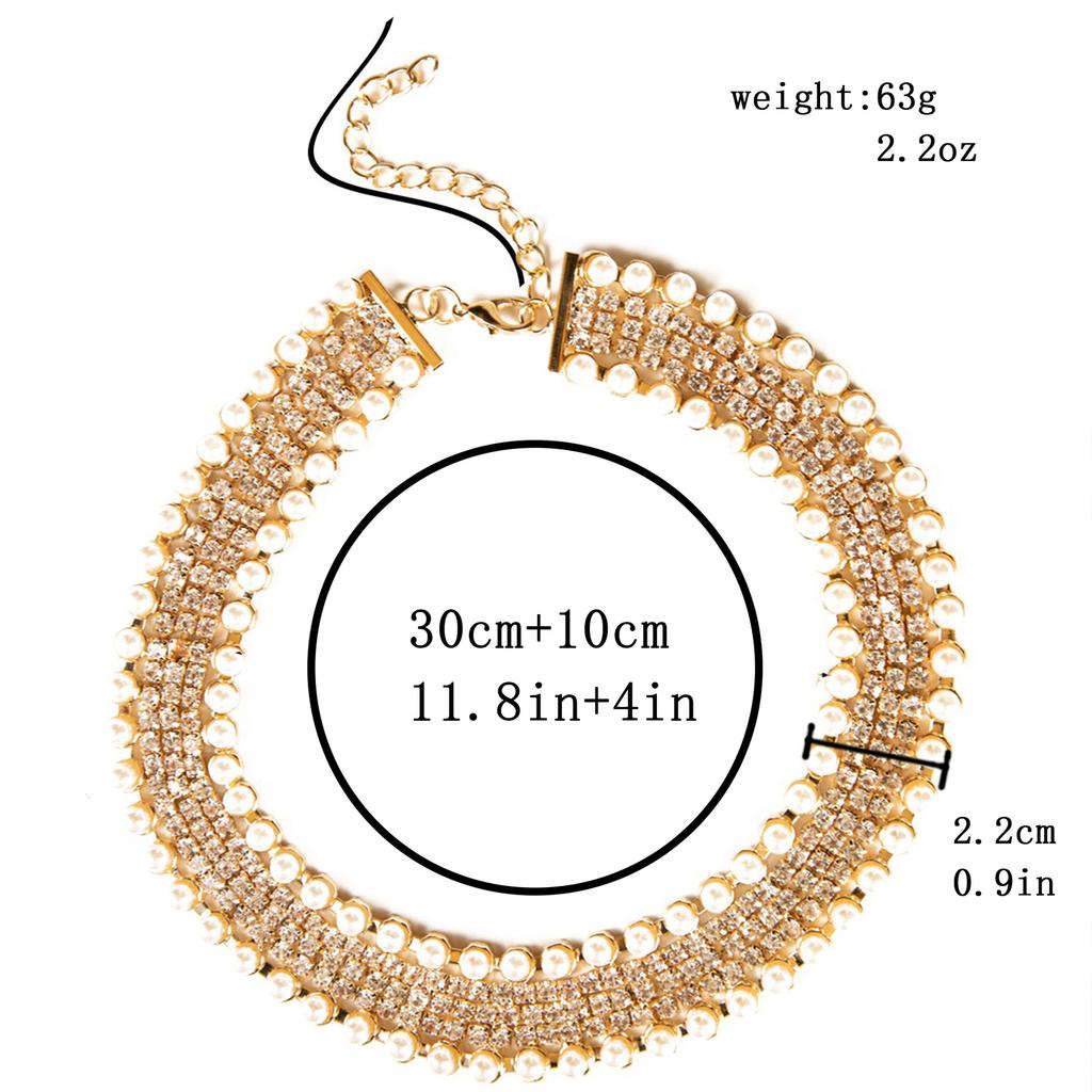 Collana Catena a Artiglio Metallico Multi-strato Esagerata, Collana Catena Orologio Esagerata alla Moda con Strass e Perle Finte