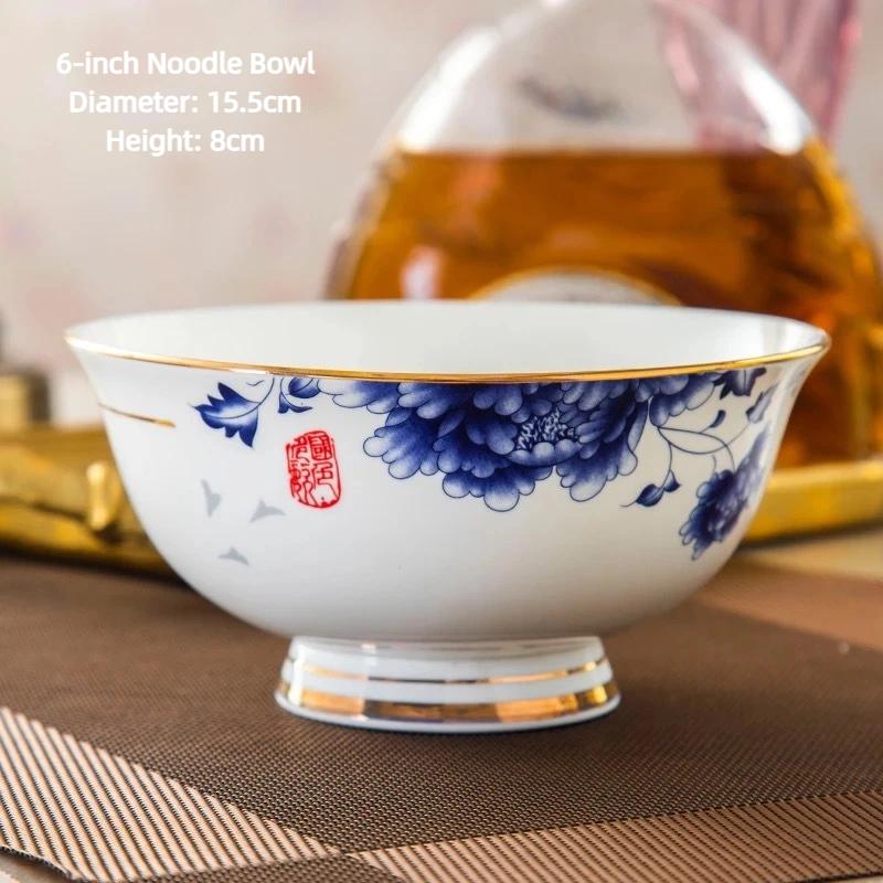 Jingdezhen Bone China Noodle Bowl – 6 Inch Heat-Resistant Footed Porcelain Bowl