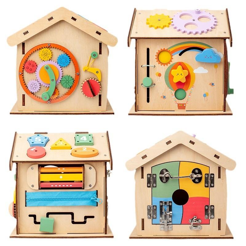 Sides Kids Six Wooden Busy House Educational Toy With Cognitive Learning Gift