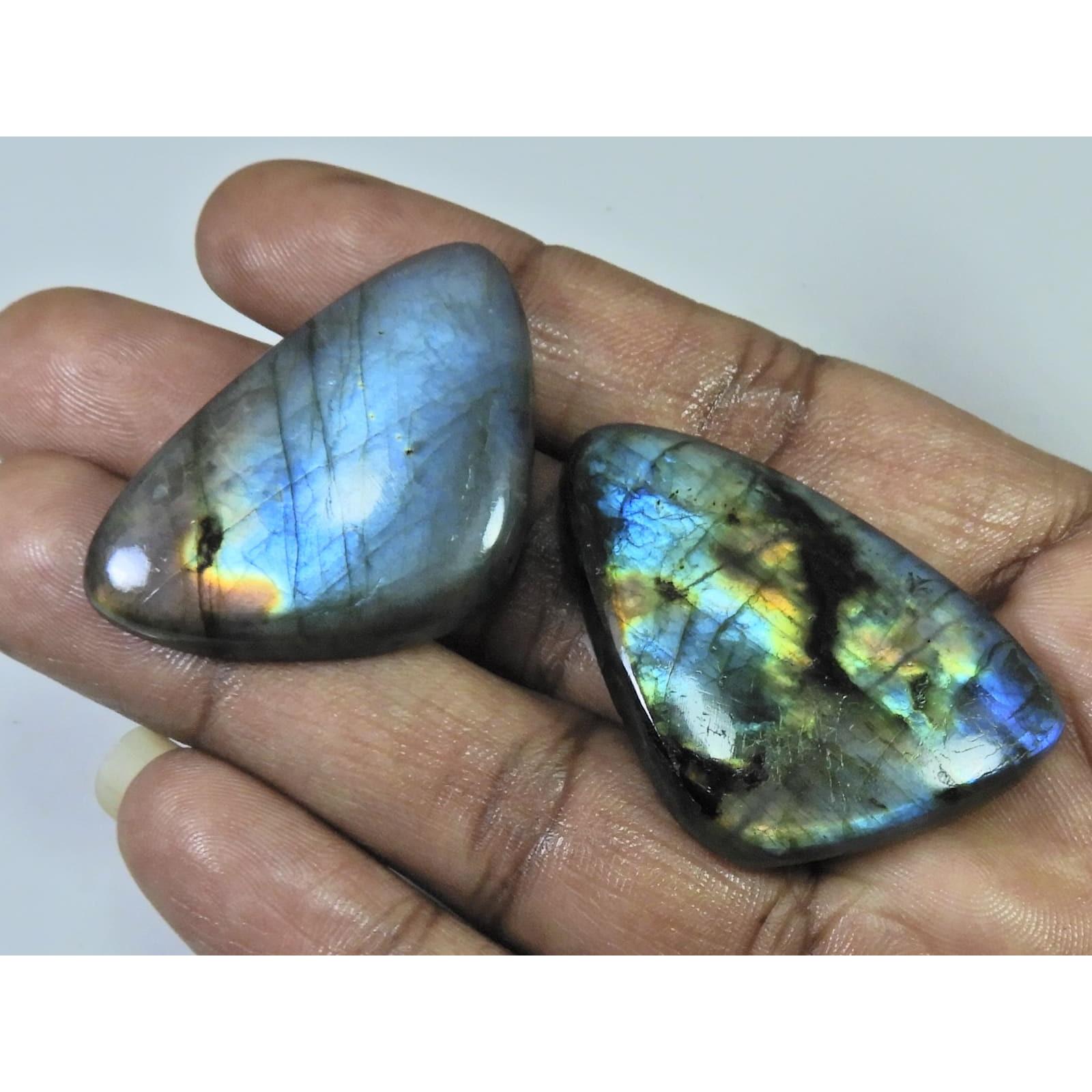 42-44 MM Natural Labradorite Multi Fancy Cabochon Loose Gemstone 2 Pcs Lot D-235