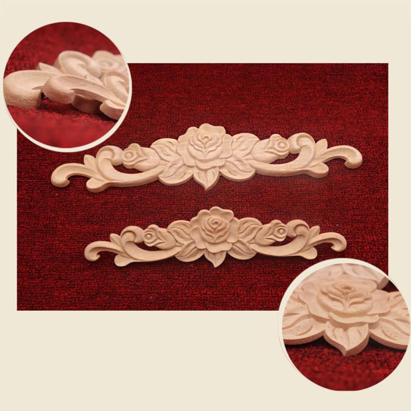 Wood Carved Unpainted Rose Flower for Cabinets Window Mirror Door Home Decor