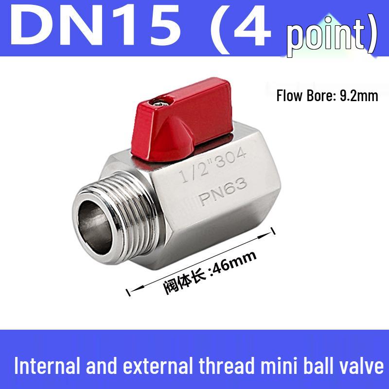 304 Stainless Steel Sanitary Mini Ball Valve, Internal/External Thread, High Pressure, 1/8"-3/4" Sizes, Open Pagoda Design