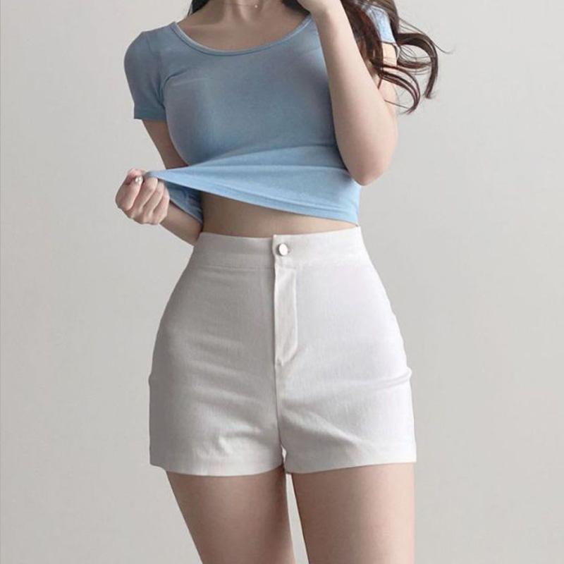 Sommer Hohe Taille Schlank Shorts Frauen Koreanische Enge Elastische Tasche Hüfte Drei-punkt Casual Oberbekleidung Heiße Hosen Weibliche Kleidung