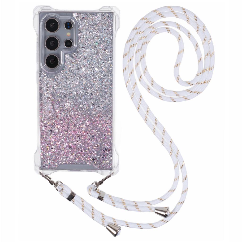 Dla Samsunga Galaxy S24 Ultra Etui Gradientowe Odporne na Upadki TPU+Akryl Etui na Telefon Komórkowy z Długim Paskiem