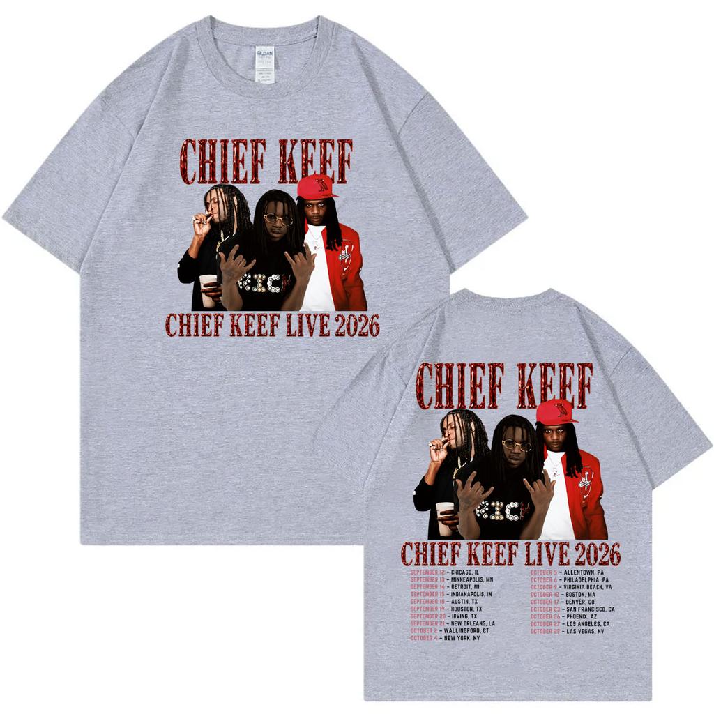 Rapper Chief Keef Tour 2026 Double Sided Graphic T ShirtsUnisex Hip Hop Vintage T-shirts Summer Casual Fashion Loose T-shirt