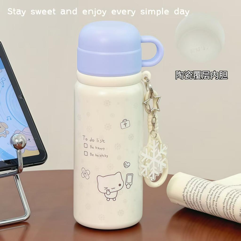 Soft Cute Simple Pen Kitten Thermos Cup Cute Snowflake Dark Pattern Girl Shopping Travel Portable High Value Thermos Cup
